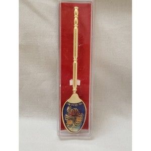 San Diego Zoo Spoon Cloisonne Flamingo gold tone vintage